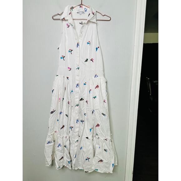 PRABAL GURUNG X RTR White Cotton Floral Embroidered Sleeveless Midi Dress 10 - Picture 6 of 16
